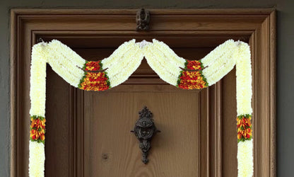 Toran for Main Door Entrance, Bandarwal for Festival, Pooja Mandir & Wedding, Handmade Traditional Flower Hanging for Home & Office Decor (42 inches 24 inches) White