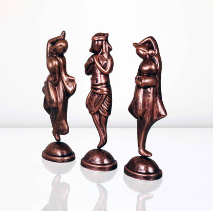Niharika Collections Handmade Clay Terracotta Abstract Sculpture Krishna with Gopiya Idol for Gifts and Décor |Metallic Bronze| Set of 3