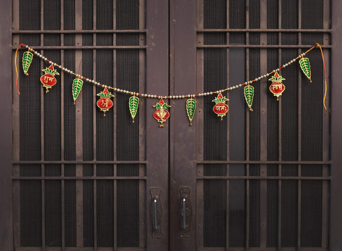 Handmade Indian Toran with Shri Ganesh and Subh Labh Design for Doorway Decoration