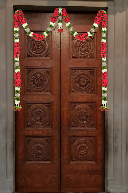 Toran for Main Door Entrance, Bandarwal for Festival, Pooja Mandir & Wedding, Handmade Traditional Flower Hanging for Home & Office Decor (Red)