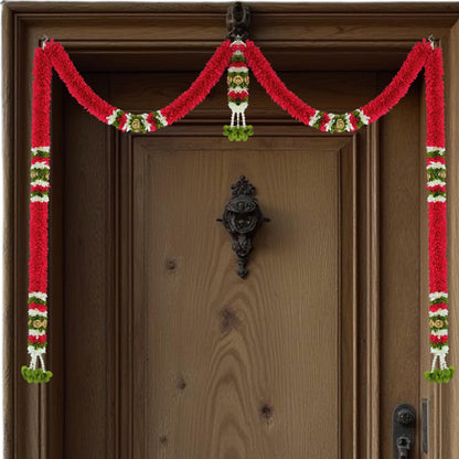 Toran for Main Door Entrance, Bandarwal for Festival, Pooja Mandir & Wedding, Handmade Traditional Flower Hanging for Home & Office Decor (42 inches 24 inches) Maroon