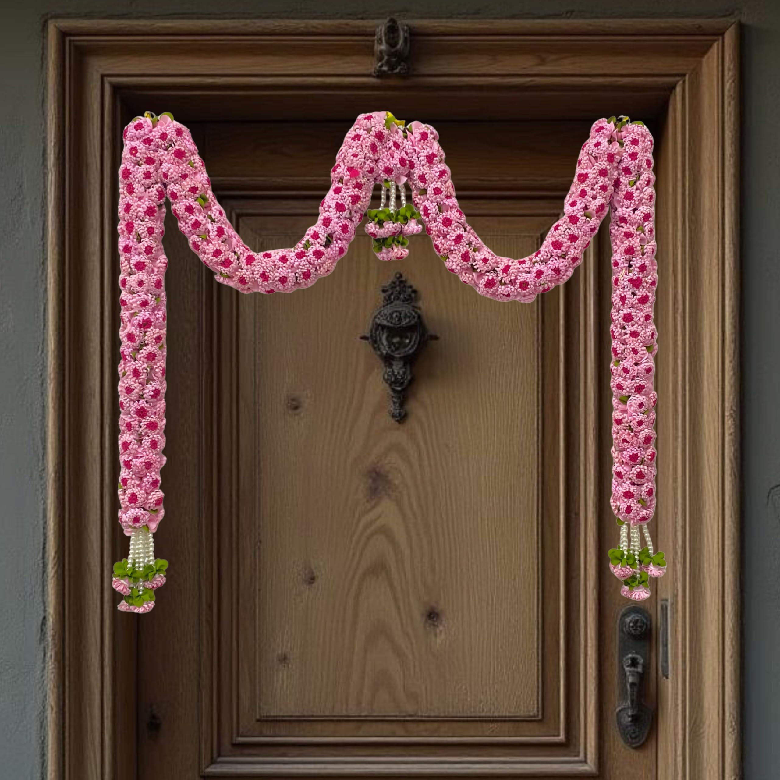 Light Pink Hanging Artificial Flower Toran for Main Door Entrance, Reusable Thoran for Pooja Mandir, Living Room & Home Décor, Bandarwal for Festival Decoration (56x33 inch)