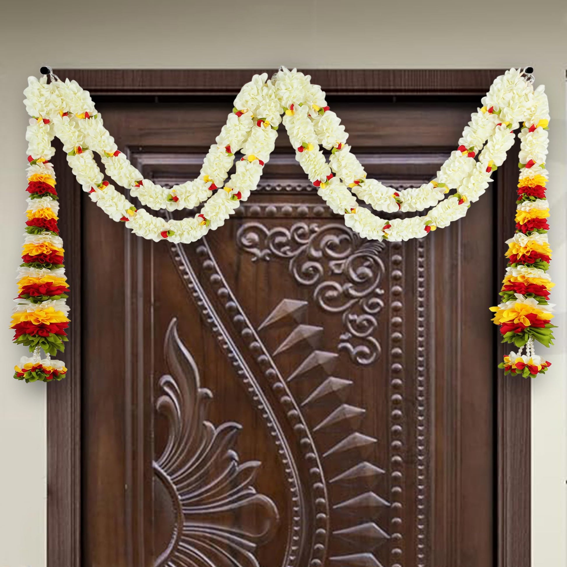 Toran for Main Door Entrance, Bandarwal for Festival, Pooja Mandir & Wedding, Handmade Traditional Flower Hanging for Home & Office Decor (42 inches 30 inches) Off White
