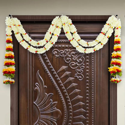 Toran for Main Door Entrance, Bandarwal for Festival, Pooja Mandir & Wedding, Handmade Traditional Flower Hanging for Home & Office Decor (42 inches 30 inches) Off White
