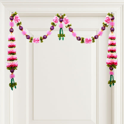 Toran for Main Door, Bandarwal for Festival, Pooja Mandir & Decoration, Pink Handmade Traditional Flower Hanging for Door Entrance, Home & Office Decor (42 inches 18 inches)