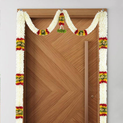 Toran for Main Door Entrance, Bandarwal for Festival, Pooja Mandir & Wedding, Handmade Traditional Flower Hanging for Home & Office Decor (42 inches 80 inches) White & Yellow