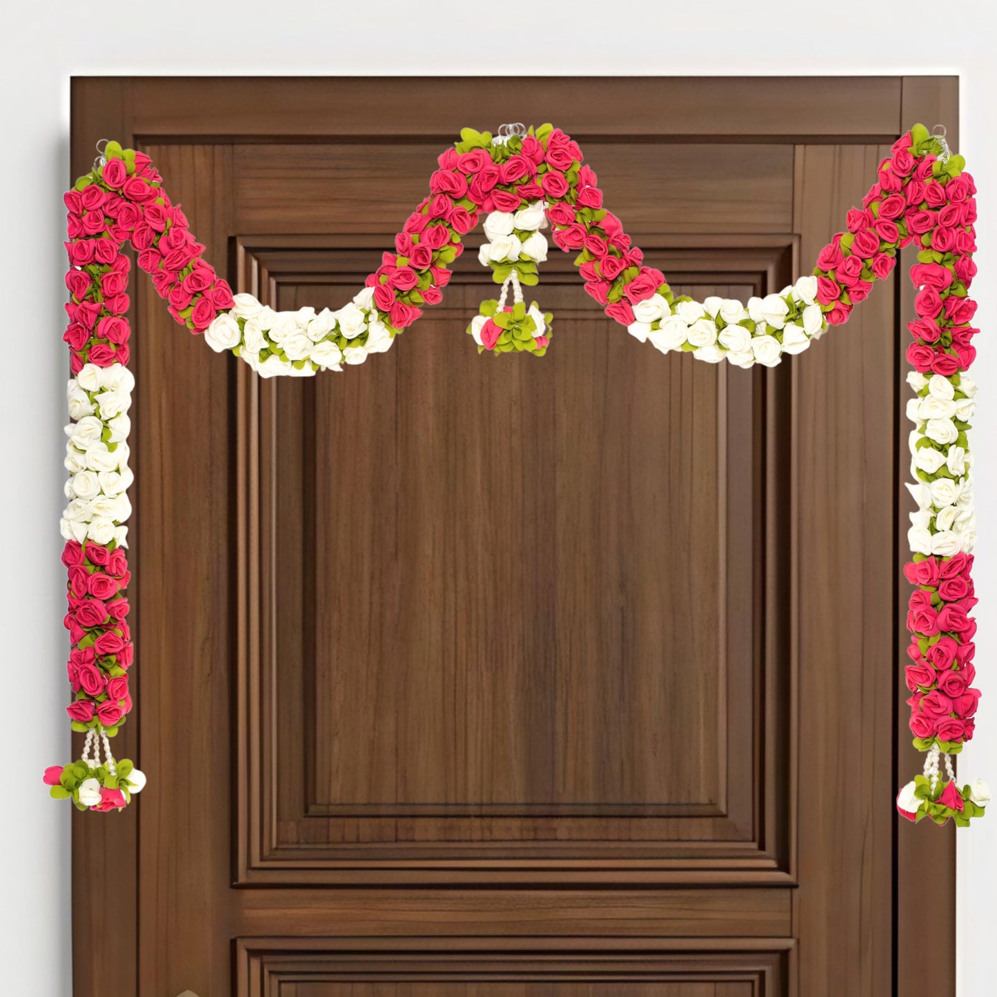 Toran for Main Door Entrance, Bandarwal for Festival, Pooja Mandir & Wedding, (42 inches x 30 inches) Handmade Traditional Flower Hanging for Home & Office Decor (Pink & White)