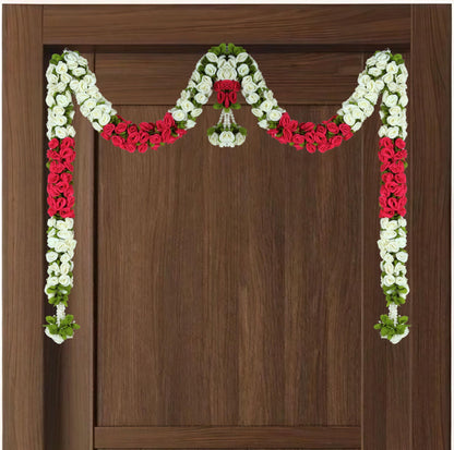 Toran for Main Door Entrance, Bandarwal for Festival, Pooja Mandir & Wedding, Handmade Traditional Flower Hanging for Home & Office Decor (42 inches 30 inches) Red