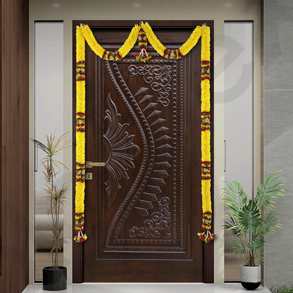 Toran for Main Door Entrance, Bandarwal for Festival, Pooja Mandir & Wedding, (42 inches x 60 inches) Handmade Traditional Flower Hanging for Home & Office Decor (Yellow)
