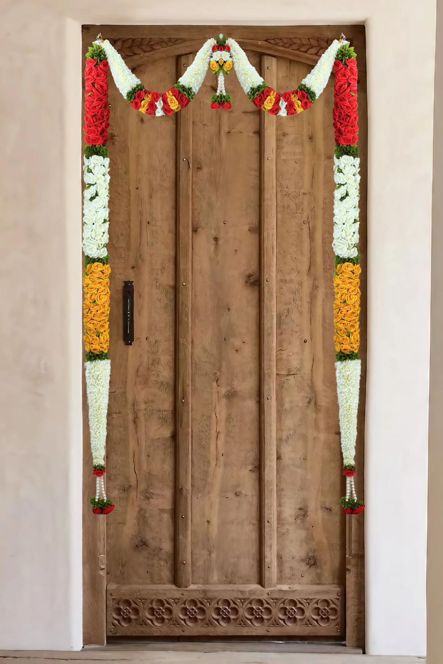 Toran for Main Door Entrance Rajnigandha with Roses Full Length Door Set Hanging,Bandarwal for Festival, Pooja Mandir & Wedding, Handmade Traditional Flower Hanging (72X32 inch)