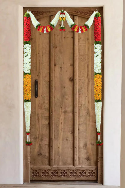 Toran for Main Door Entrance Rajnigandha with Roses Full Length Door Set Hanging,Bandarwal for Festival, Pooja Mandir & Wedding, Handmade Traditional Flower Hanging (72X32 inch)