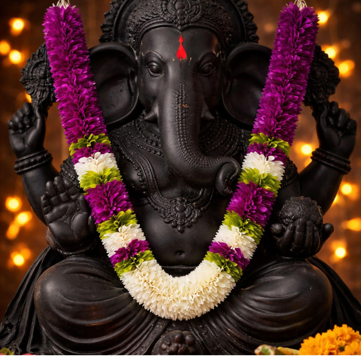 Flower Garland for Pooja Mandir Decoration, 40 Inches Hanging Mala for Photo Frame, Haar Mala for God Idols, Photo Frames of Loved Ones, Ancestors, Pitra & Pooja Room Décor (Voilet)