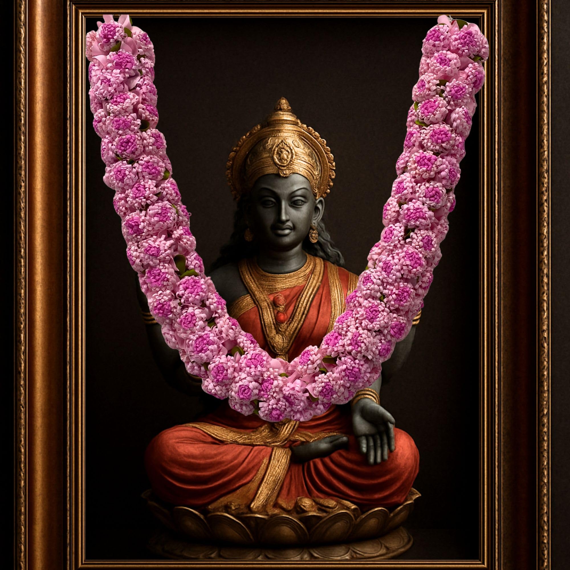 Shevanti Light Pink Flower Garland for Pooja Mandir Decoration, Hanging Mala for Photo Frame, Haar Mala for God Idols, Photo Frames of Loved Ones, Ancestors, Pitra (40 inch)