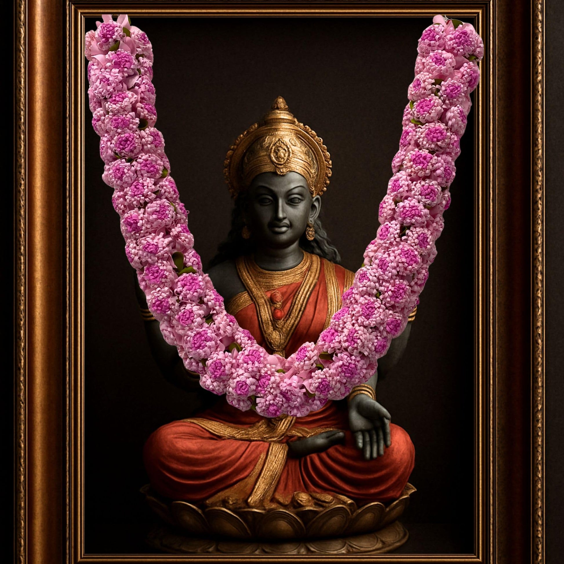 Shevanti Light Pink Flower Garland for Pooja Mandir Decoration, Hanging Mala for Photo Frame, Haar Mala for God Idols, Photo Frames of Loved Ones, Ancestors, Pitra (40 inch)