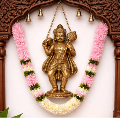Flower Garland for Pooja Mandir Decoration, 40 Inches Hanging Mala for Photo Frame, Haar Mala for God Idols, Photo Frames of Loved Ones, Ancestors & Pooja Room Décor (Link Pink)
