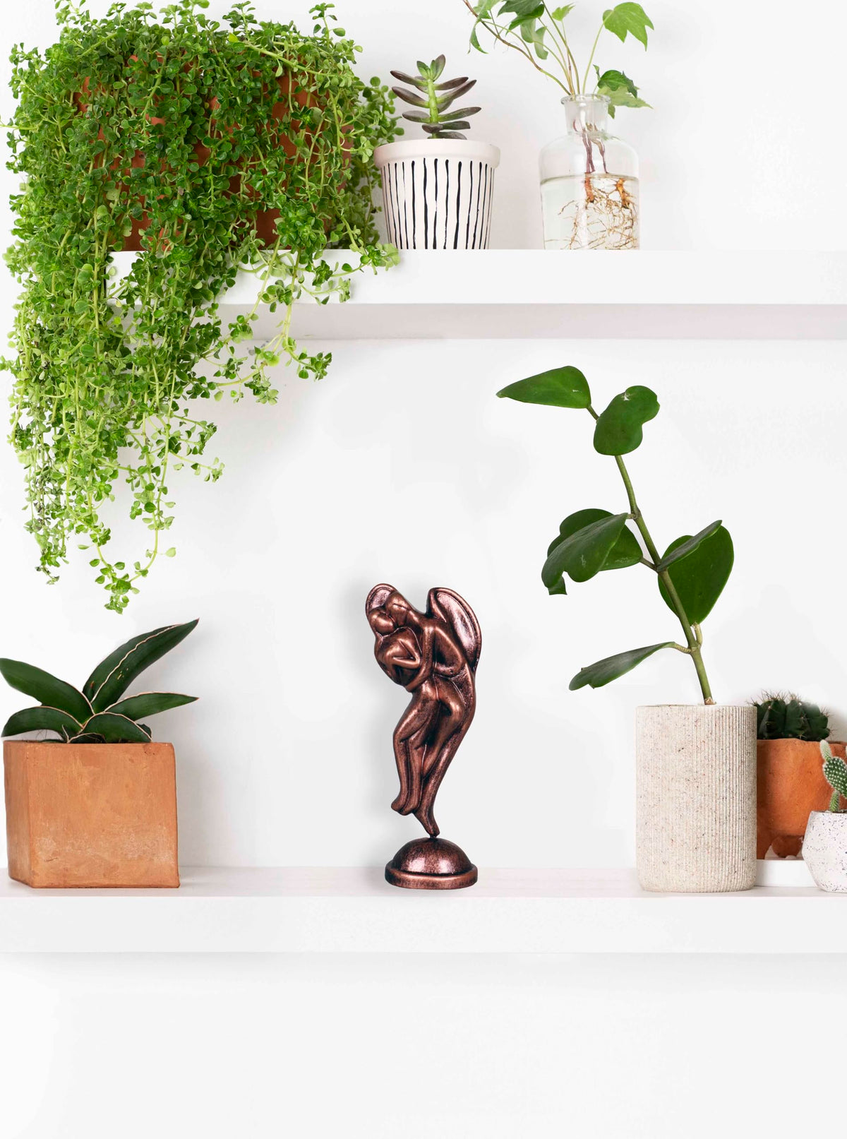 Niharika Collections Handmade Clay Terracotta Abstract Sculpture Love Angels Couple Idol for Gifts and Décor (Metallic Bronze)