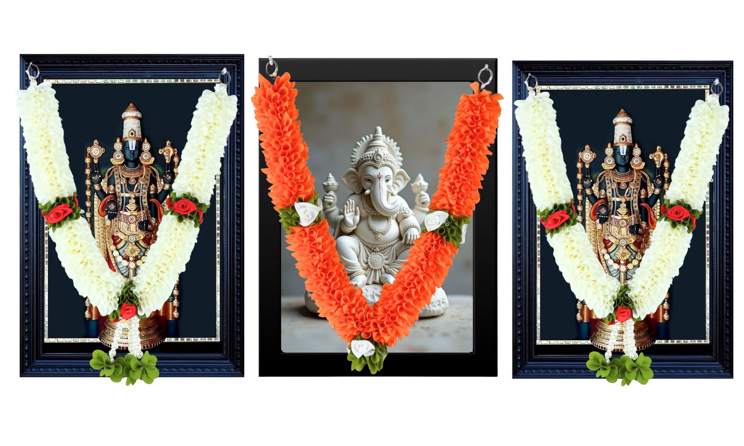 Handcrafted Artificial Flower Garland, 20 Inches Garland for Photo Frame, God Idol, Home Decor, Ugadi, Sankranti, Varalakshmi, Diwali, Navaratri & Wedding (Pack of 3)