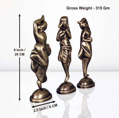 Niharika Collections Handmade Clay Terracotta Abstract Sculpture Krishna with Gopiya Idol for Gifts and Décor |Metallic Golden| Set of 3