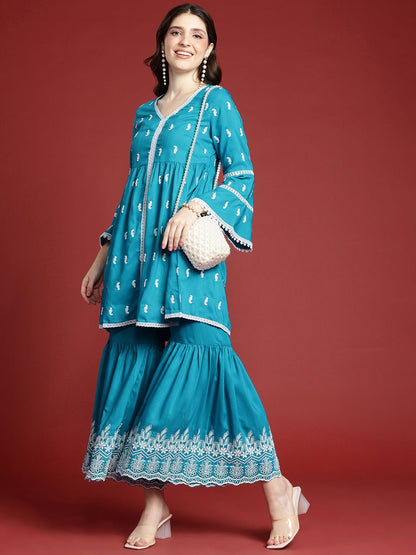 Dhiyona AN Ethnic Motifs Embroidered Kurta with Sharara