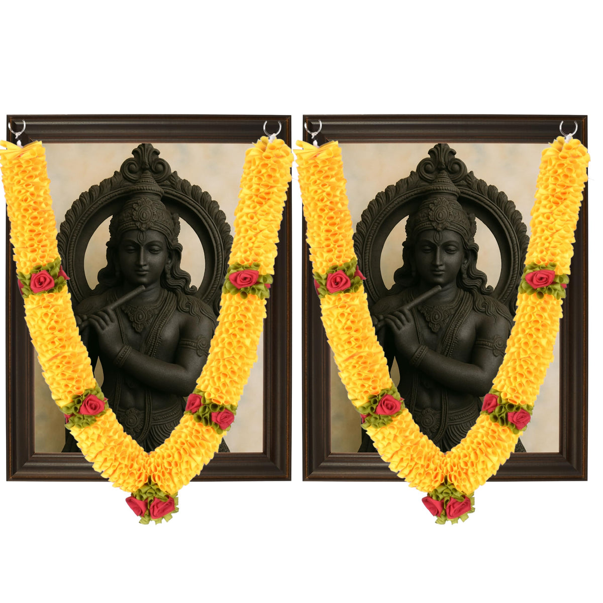Handcrafted Artificial Flower Garland, 30 Inches Garland for Photo Frame, God Idol, Home Décor, Ugadi, Sankranti, Varalakshmi, Diwali, Navaratri & Wedding (Yellow,Pack of 2)