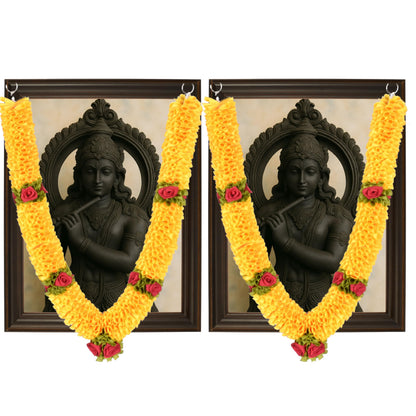 Handcrafted Artificial Flower Garland, 30 Inches Garland for Photo Frame, God Idol, Home Décor, Ugadi, Sankranti, Varalakshmi, Diwali, Navaratri & Wedding (Yellow,Pack of 2)