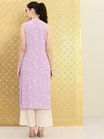 Dhiyona OD  Women Lavender & White Floral Printed Rozana Kurta