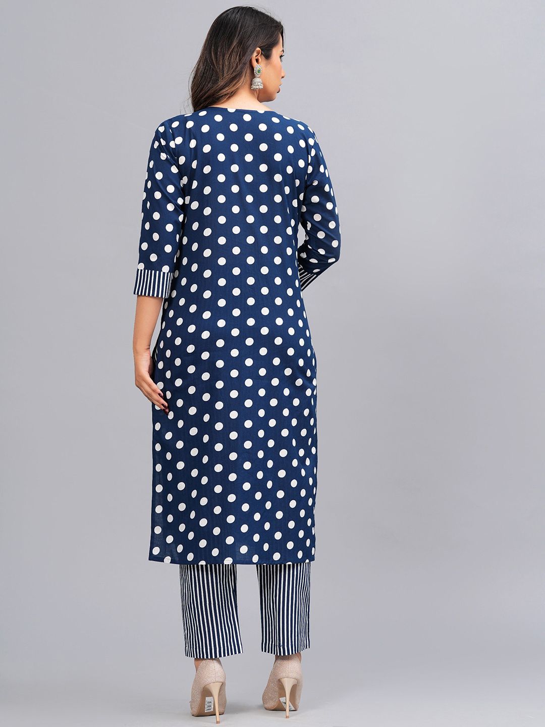 Dhiyona KL Polka Dot Printed Regular Pure Cotton Kurta With Trousers & Dupatta