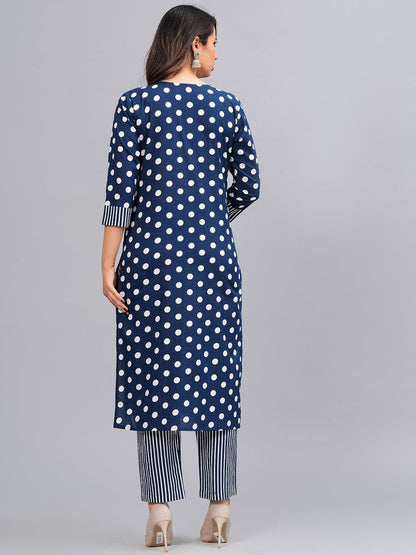 Dhiyona KL Polka Dot Printed Regular Pure Cotton Kurta With Trousers & Dupatta