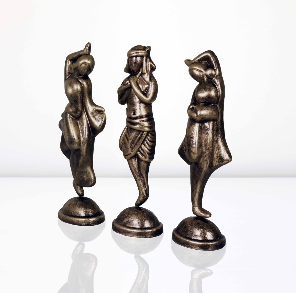 Niharika Collections Handmade Clay Terracotta Abstract Sculpture Krishna with Gopiya Idol for Gifts and Décor |Metallic Golden| Set of 3