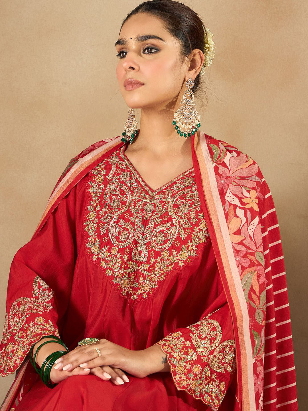Women Ethnic Motifs Embroidered Empire Kurta with Trousers & Dupatta