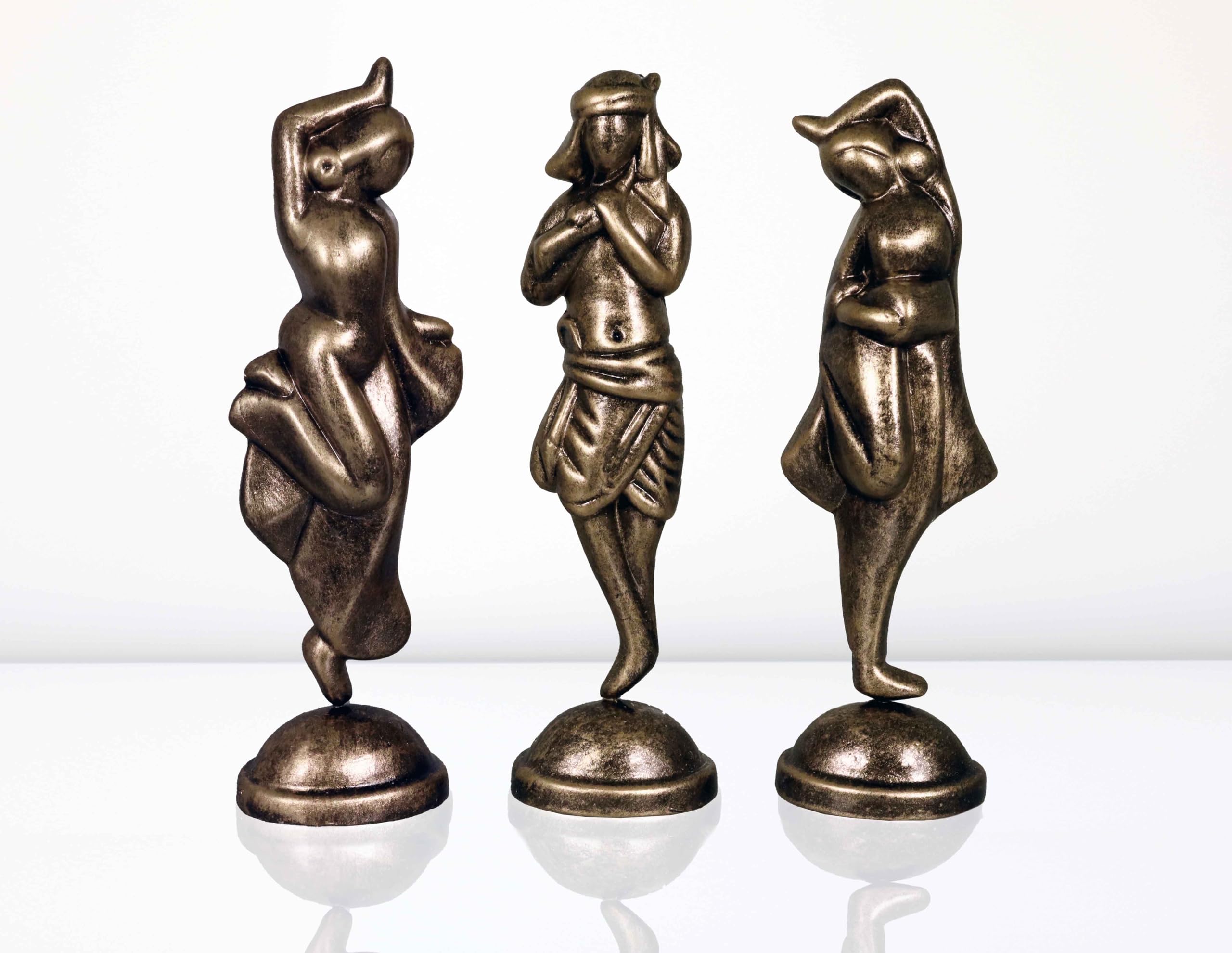 Niharika Collections Handmade Clay Terracotta Abstract Sculpture Krishna with Gopiya Idol for Gifts and Décor |Metallic Golden| Set of 3