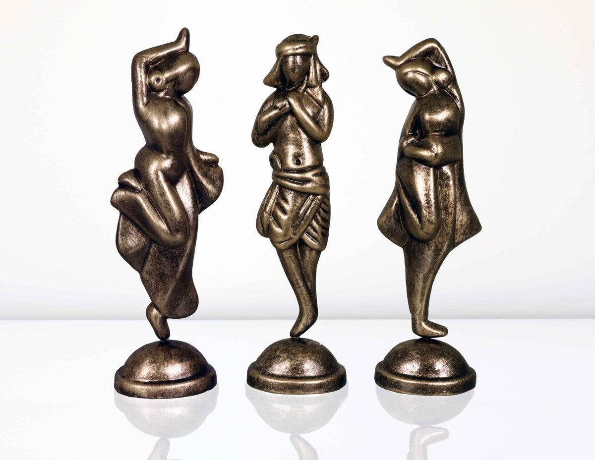 Niharika Collections Handmade Clay Terracotta Abstract Sculpture Krishna with Gopiya Idol for Gifts and Décor |Metallic Golden| Set of 3