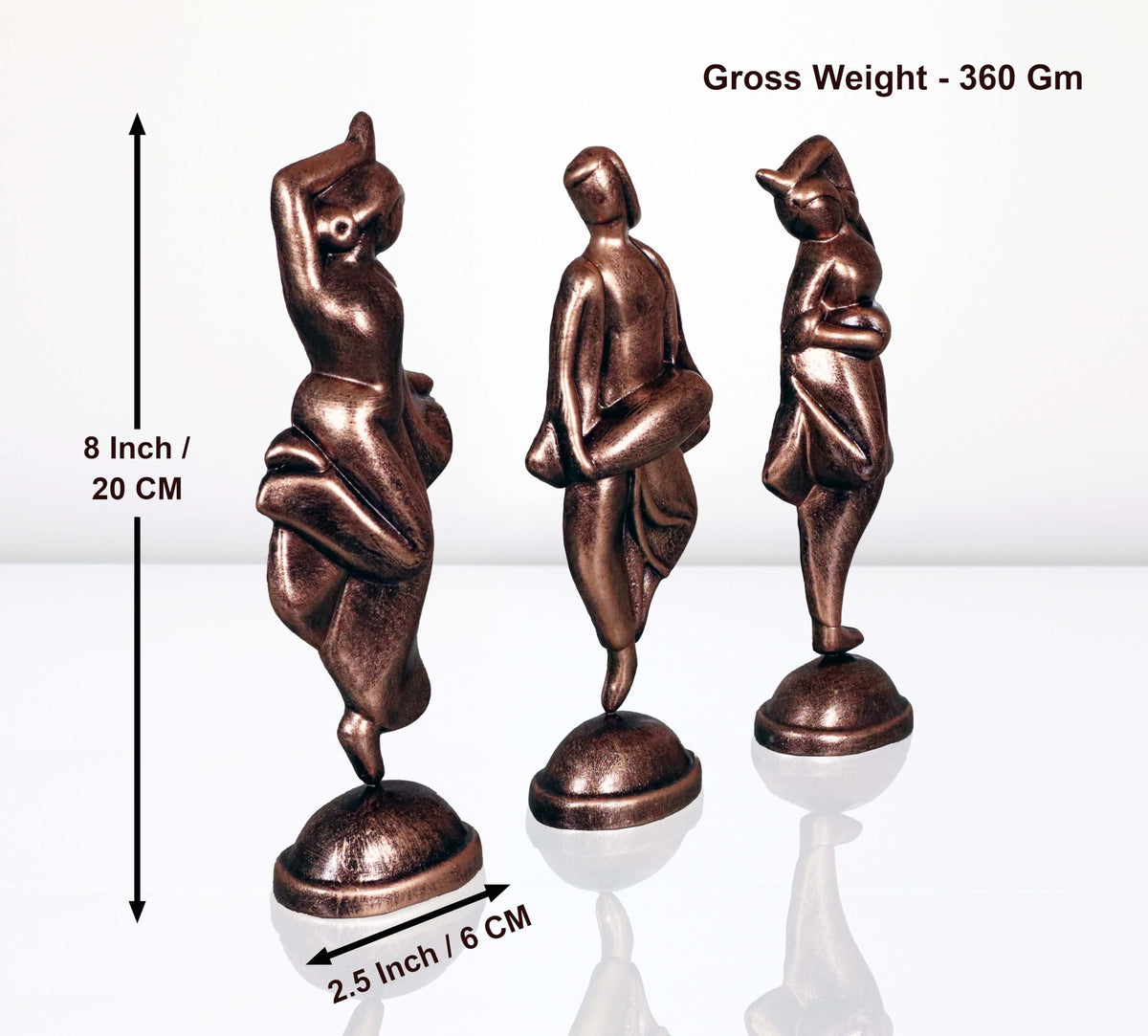 Niharika Collections Handmade Clay Terracotta Abstract Sculpture Dholak Dancer Idol for Gifts and Décor |Metallic Bronze| Set of 3