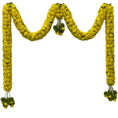 Yellow & Red Hanging Artificial Flower Toran for Main Door, Reusable Toran for Living Room, Pooja Mandir & Home Décor, Bandarwal for Festival Decoration (56x33 inch)