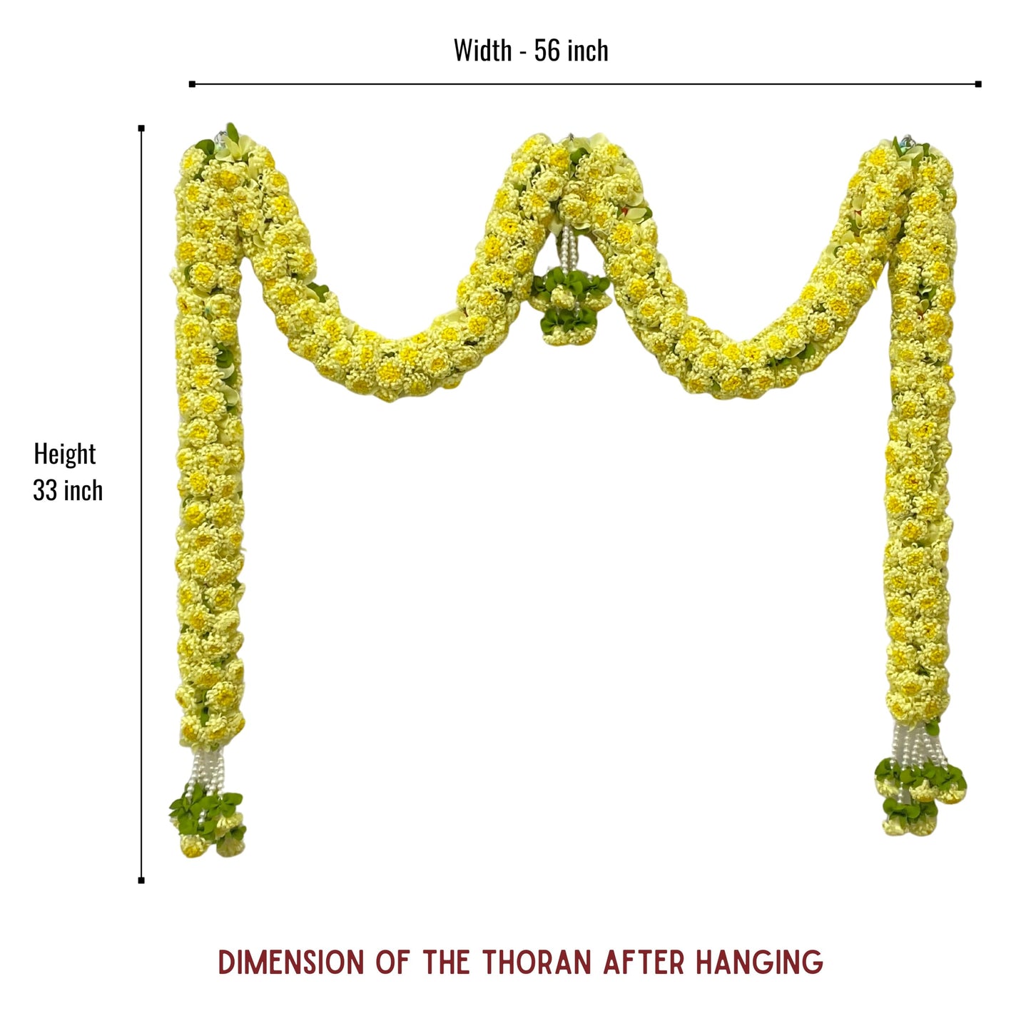 Light Yellow Hanging Artificial Flower Toran for Main Door Entrance, Reusable Thoran for Pooja Mandir, Living Room & Home Décor, Bandarwal for Festival Decoration (56x33 inch)