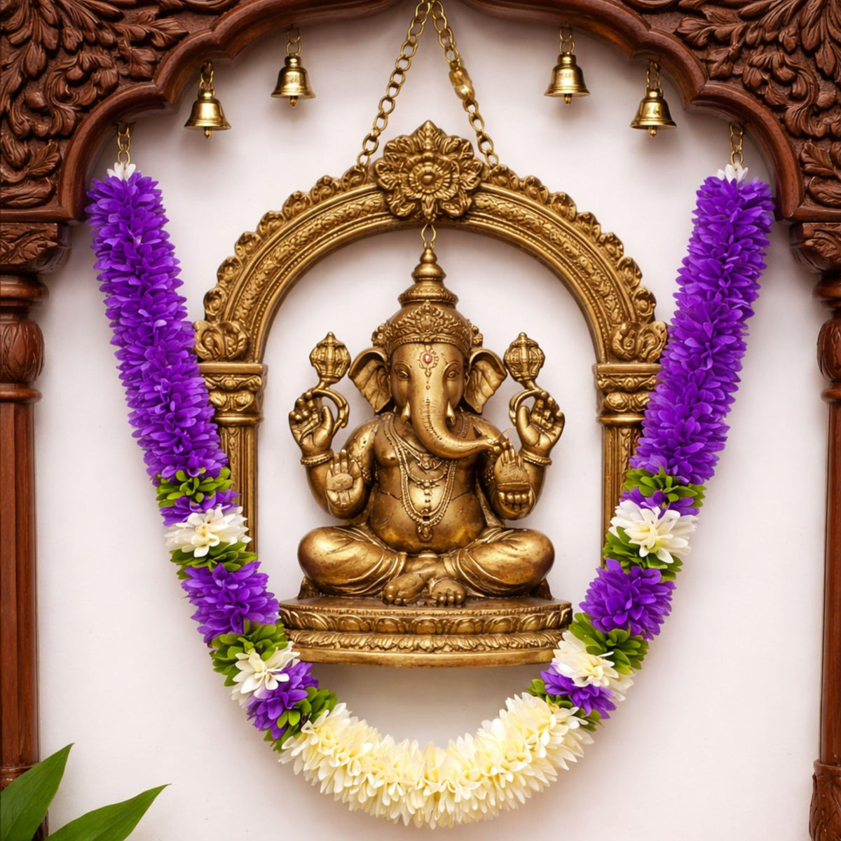 Flower Garland for Pooja Mandir Decoration, 40 Inches Hanging Mala for Photo Frame, Haar Mala for God Idols, Photo Frames of Loved Ones, Ancestors, Pitra & Pooja Room Décor (Purple)