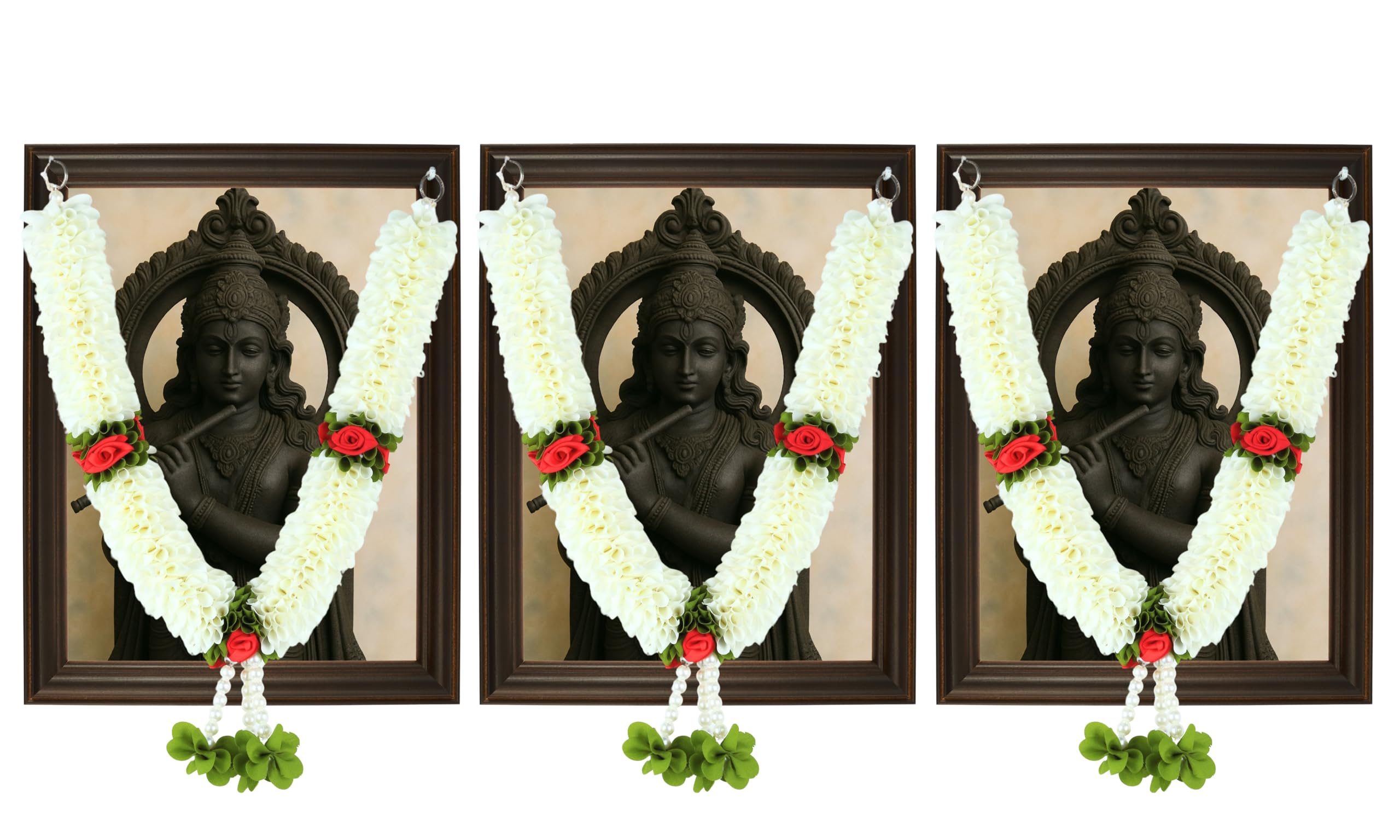 Handcrafted Artificial Flower Garland, 20 Inches Garland for Photo Frame, God Idol, Home Decor, Ugadi, Sankranti, Varalakshmi, Diwali, Navaratri & Wedding (Pack of 3)