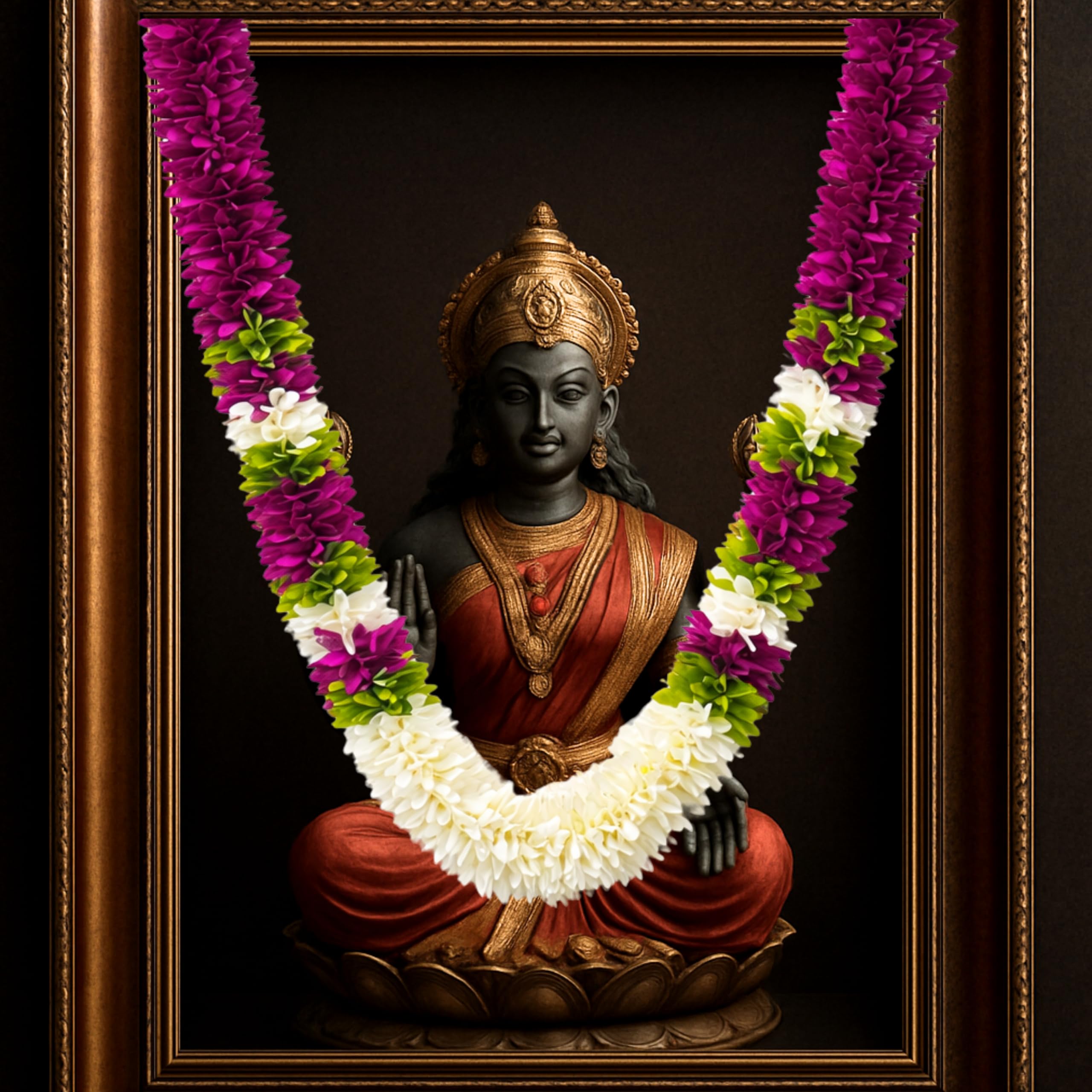 Flower Garland for Pooja Mandir Decoration, 40 Inches Hanging Mala for Photo Frame, Haar Mala for God Idols, Photo Frames of Loved Ones, Ancestors, Pitra & Pooja Room Décor (Voilet)