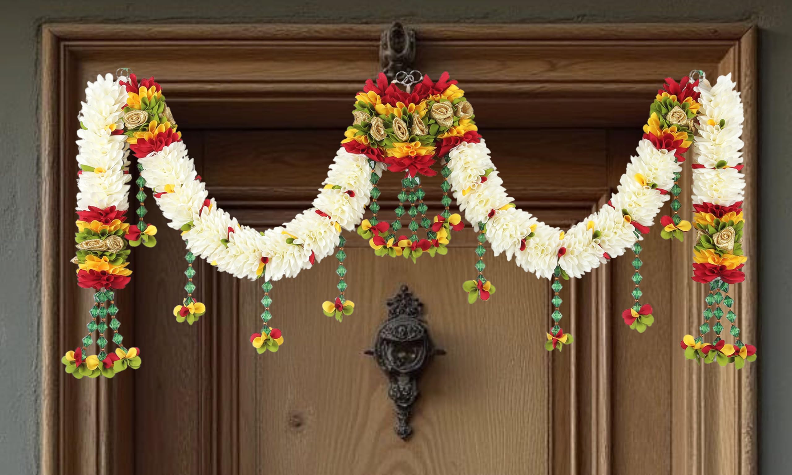 Toran for Main Door Entrance, Bandarwal for Festival, Pooja Mandir, Wedding & Home Decor, Handmade Traditional Flower Hanging for Home & Office Decor (42 inches x 14 inches) Cream