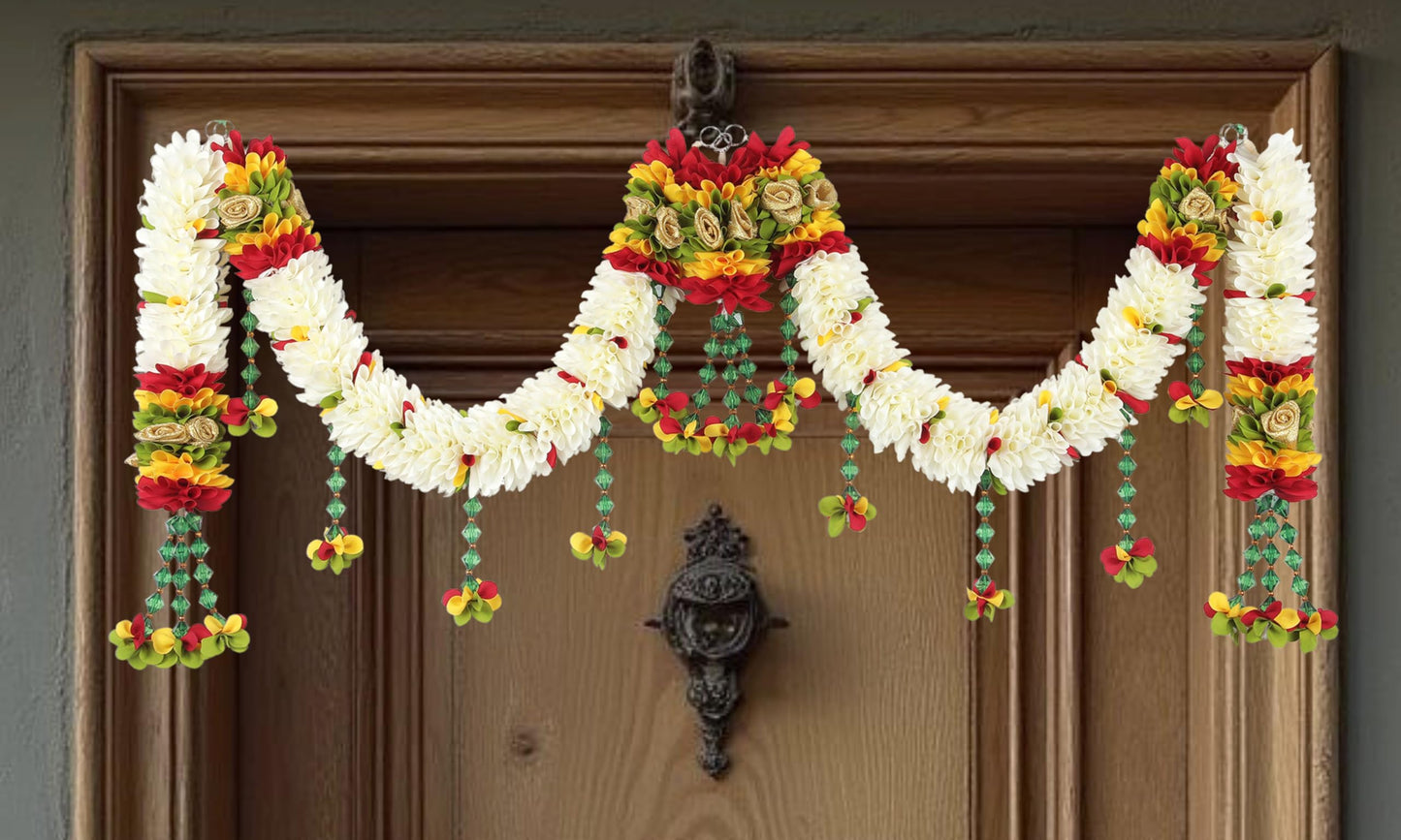 Toran for Main Door Entrance, Bandarwal for Festival, Pooja Mandir, Wedding & Home Decor, Handmade Traditional Flower Hanging for Home & Office Decor (42 inches x 14 inches) Cream