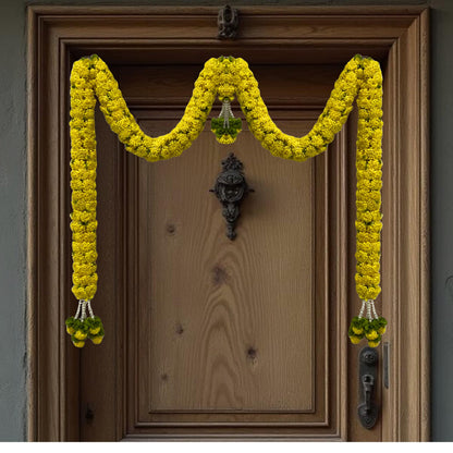 Yellow & Red Hanging Artificial Flower Toran for Main Door, Reusable Toran for Living Room, Pooja Mandir & Home Décor, Bandarwal for Festival Decoration (56x33 inch)