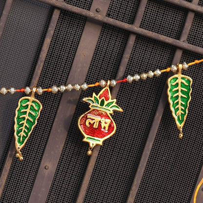 Handmade Indian Toran with Shri Ganesh and Subh Labh Design for Doorway Decoration