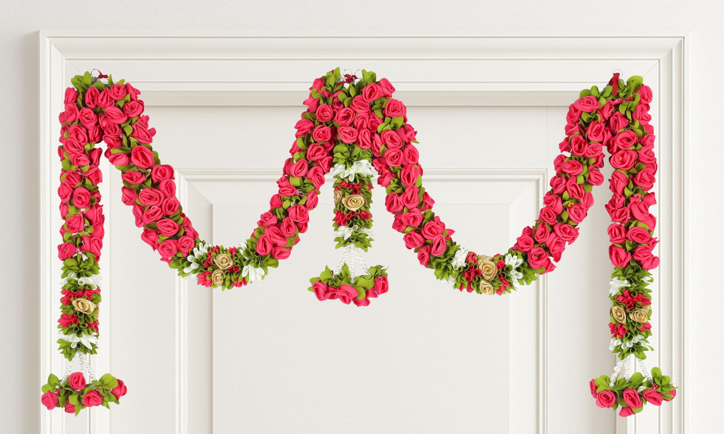 Toran for Main Door Entrance, Bandarwal for Festival, Pooja Mandir & Wedding, Handmade Traditional Flower Hanging for Home & Office Decor (42 inches 18 inches) Pink