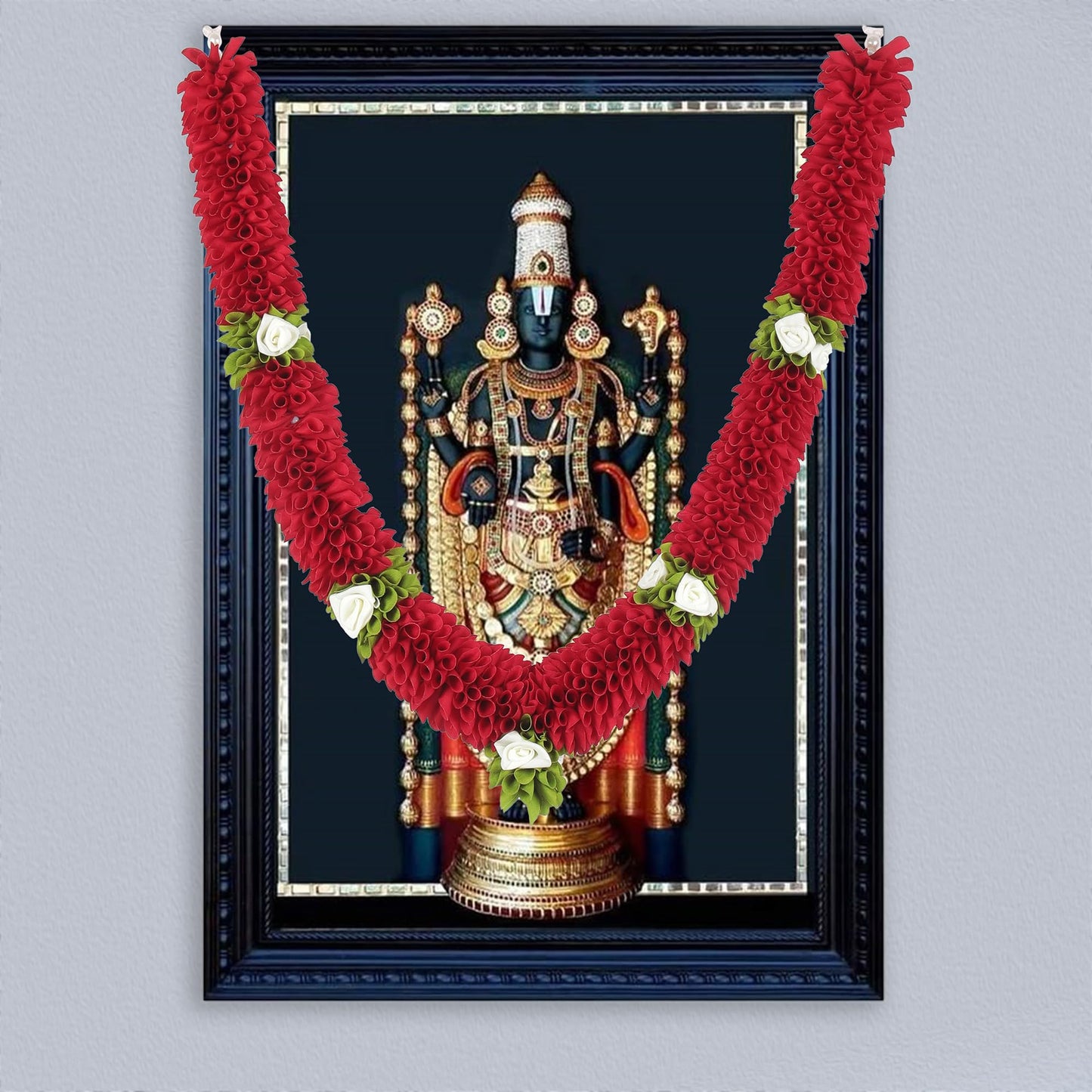 Artificial Garland for Home Decoration, 30 Inches Handcrafted Artificial Rose Flower Garland for Sankranti Ugadi Varamahalakshmi Wedding Event, Diwali & Navaratri Festivals (Red)