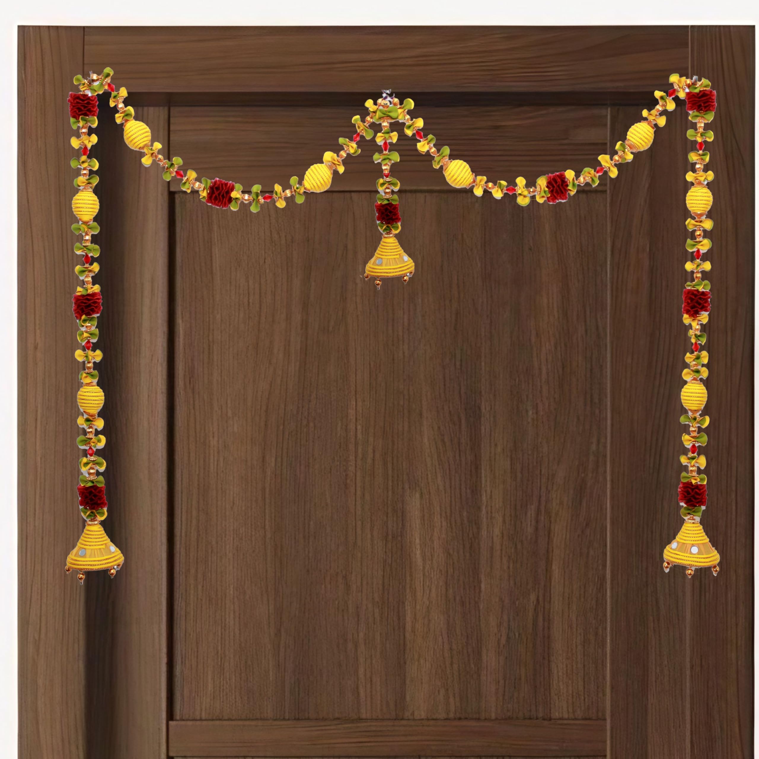 Jumka Doorway Flower toran, Hanging Golden Yellow Toran for Main Door Entrance, Reusable Thoran for Mandir & Living Room Dcor, Bandarwal for Festival Decoration (20x42 inch)