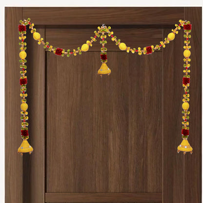 Jumka Doorway Flower toran, Hanging Golden Yellow Toran for Main Door Entrance, Reusable Thoran for Mandir & Living Room Dcor, Bandarwal for Festival Decoration (20x42 inch)