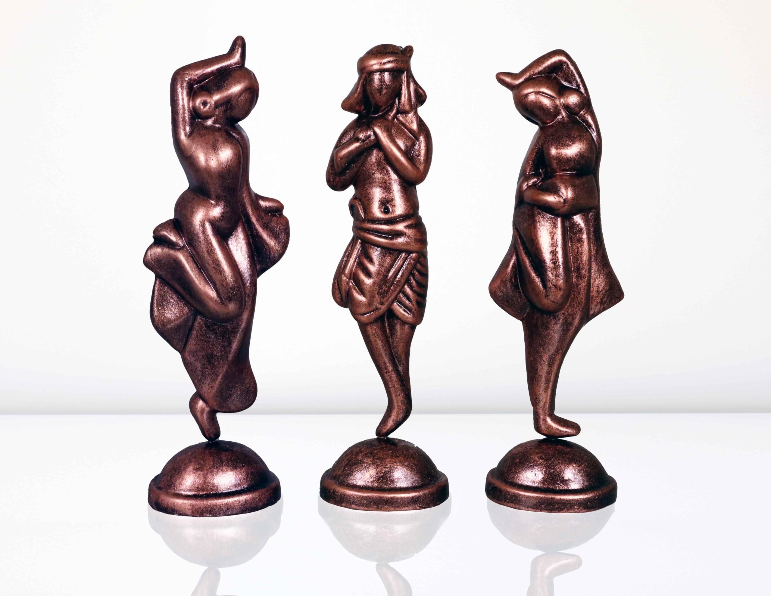 Niharika Collections Handmade Clay Terracotta Abstract Sculpture Krishna with Gopiya Idol for Gifts and Décor |Metallic Bronze| Set of 3