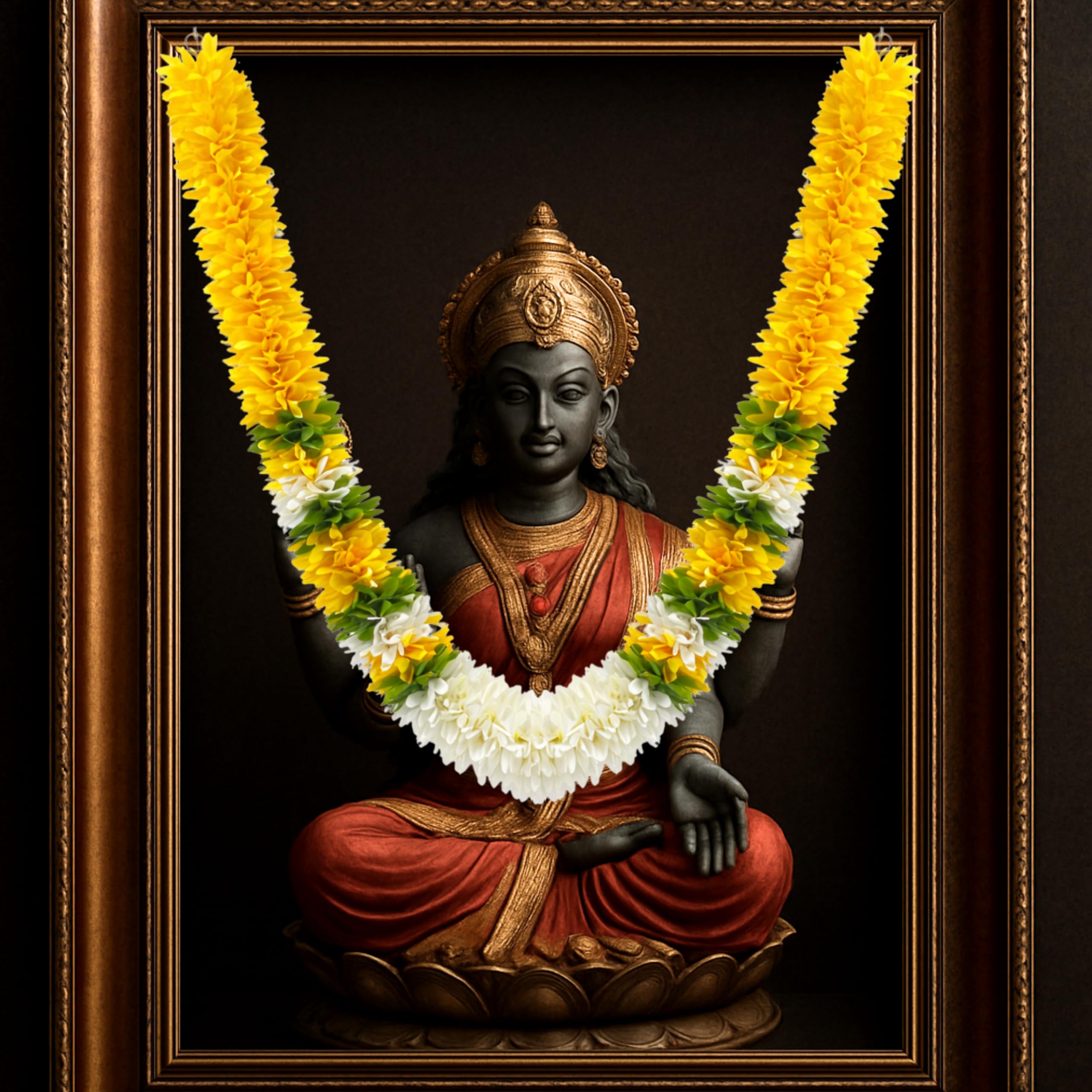 Flower Garland for Mandir Decoration, 40 Inches Hanging Mala for Photo Frame, Haar Mala for God Idols, Photo Frames of Loved Ones, Ancestors & Pooja Room Décor (Sunflower Yellow)