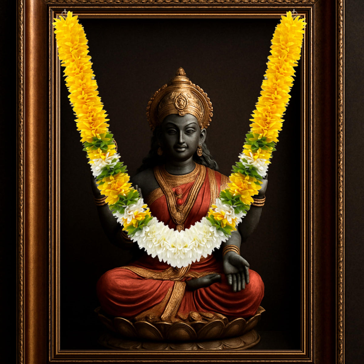 Flower Garland for Mandir Decoration, 40 Inches Hanging Mala for Photo Frame, Haar Mala for God Idols, Photo Frames of Loved Ones, Ancestors & Pooja Room Décor (Sunflower Yellow)