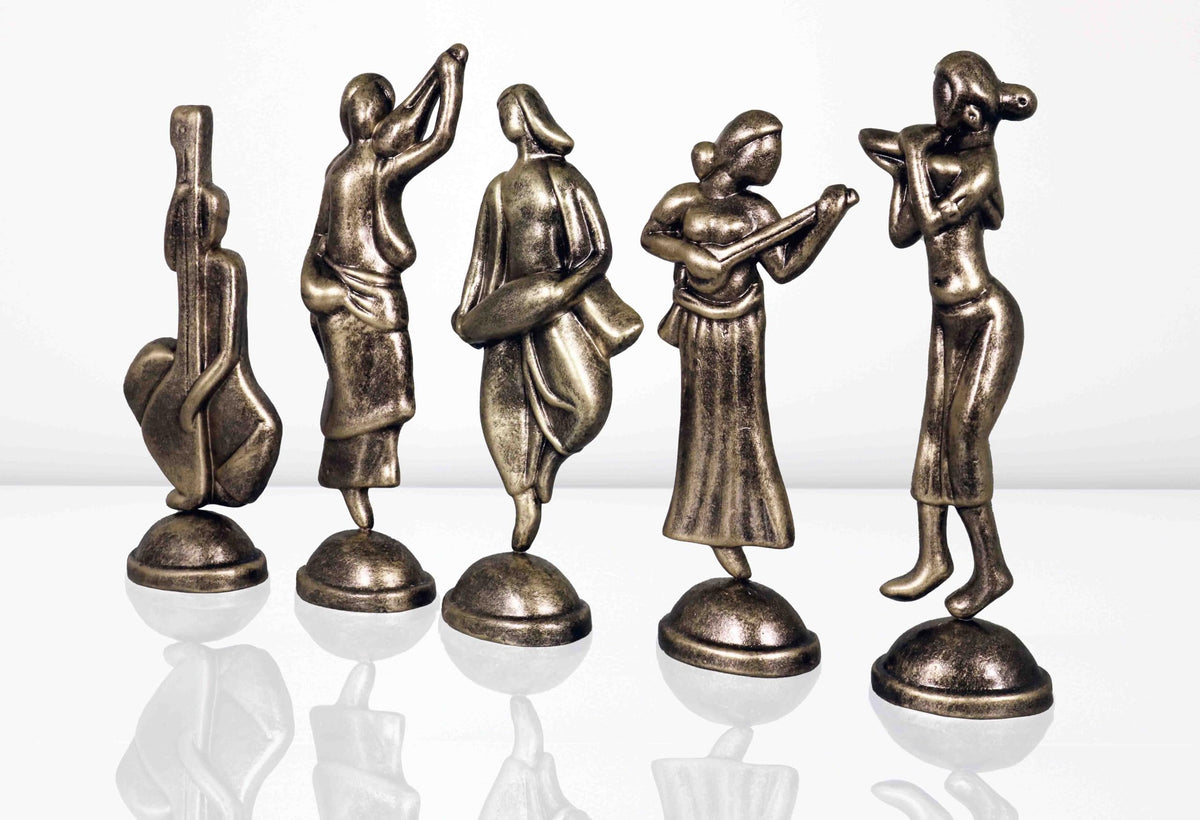 Niharika Collections Handmade Clay Terracotta Abstract Sculpture Musical Group Idol for Gifts and Décor |Metallic Golden| Set of 5